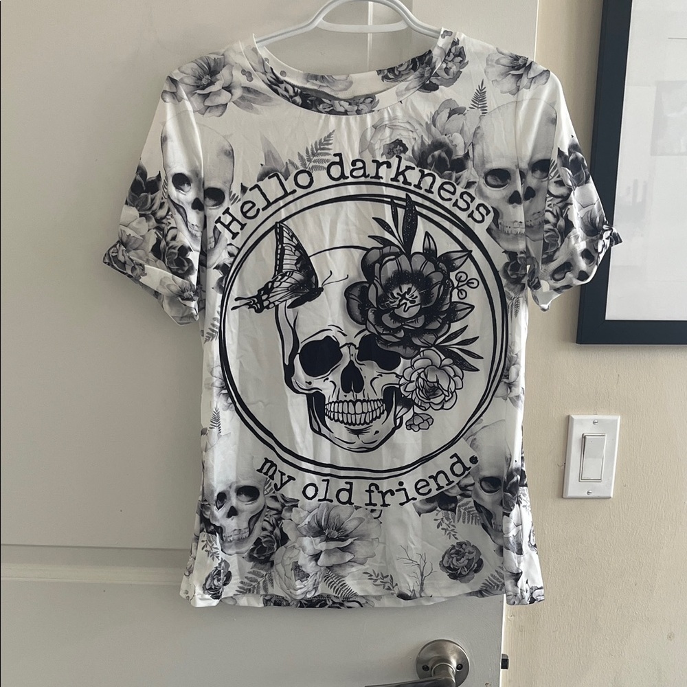 Hello Darkness My Old Friend Skull Graphic Tee | Gothic Floral T-Shirt | Women’s